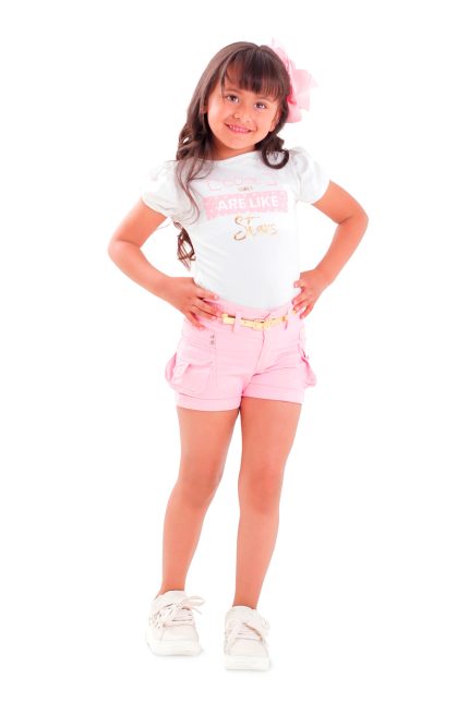 conjunto-short-rosado-1-bolsillos-cargo-blusa-marfil-estampada-glitter-foil-dorado-ropa-para-nina-daisa-girls-bogota-colombia