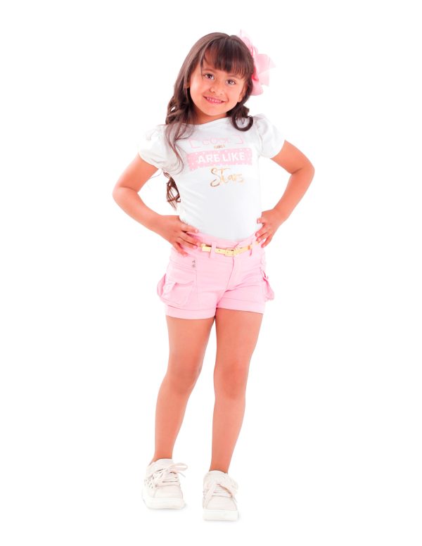 conjunto-short-rosado-1-bolsillos-cargo-blusa-marfil-estampada-glitter-foil-dorado-ropa-para-nina-daisa-girls-bogota-colombia