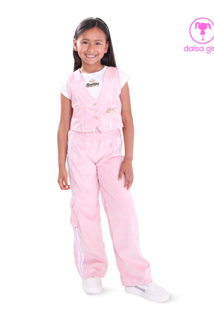 conjunto-pantalon-chaleco-pana-rosado-bolsillo-cargo-resorte-cintura-escote-v-blusa-ropa-para-nina-daisa-girls-bogota-colombia