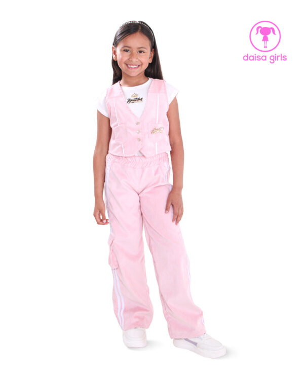 conjunto-pantalon-chaleco-pana-rosado-bolsillo-cargo-resorte-cintura-escote-v-blusa-ropa-para-nina-daisa-girls-bogota-colombia