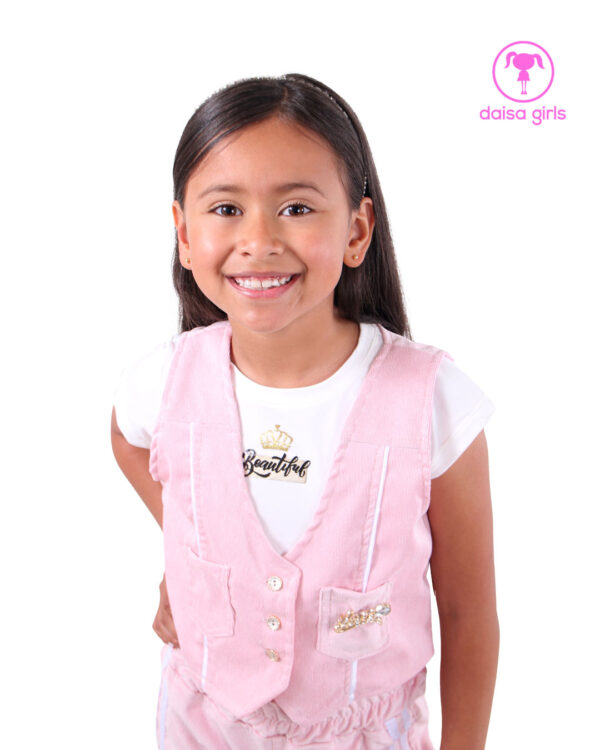 conjunto-pantalon-chaleco-pana-verde-bolsillo-cargo-resorte-cintura-escote-v-blusa-vista-detalle-ropa-para-nina-daisa-girls-bogota-colombia