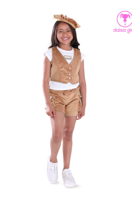 conjunto-short-chaleco-boina-pana-resorte-cintura-escote-v-blusa-cafe-ropa-para-nina-daisa-girls-bogota-colombia