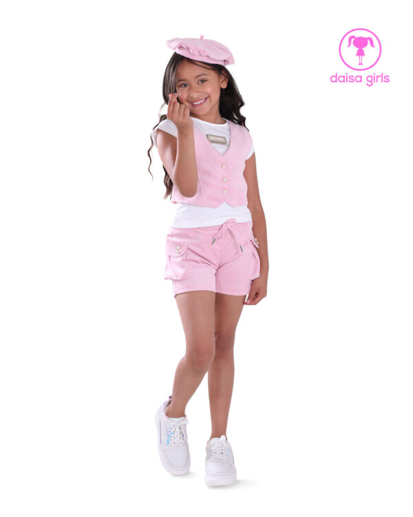 conjunto-short-chaleco-boina-pana-resorte-cintura-escote-v-blusa-rosado-ropa-para-nina-daisa-girls-bogota-colombia