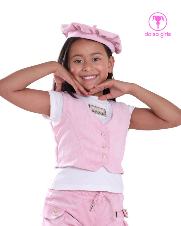 conjunto-short-chaleco-boina-pana-resorte-cintura-escote-v-blusa-rosado-vista-delantero-ropa-para-nina-daisa-girls-bogota-colombia