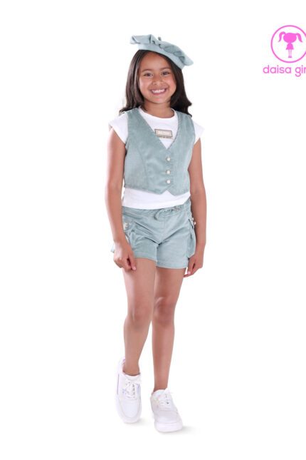 conjunto-short-chaleco-boina-pana-resorte-cintura-escote-v-blusa-verde-ropa-para-nina-daisa-girls-bogota-colombia