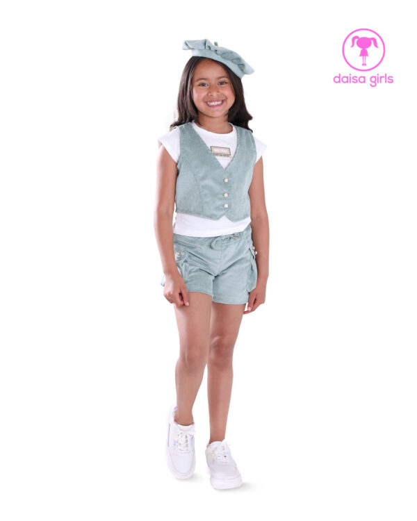 conjunto-short-chaleco-boina-pana-resorte-cintura-escote-v-blusa-verde-ropa-para-nina-daisa-girls-bogota-colombia