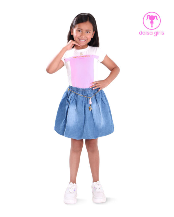 falda-corta-jean-rigido-silueta-globo-ruedo-short-faldashort-blusa-lila-ropa-para-nina-daisa-girls-bogota-colombia