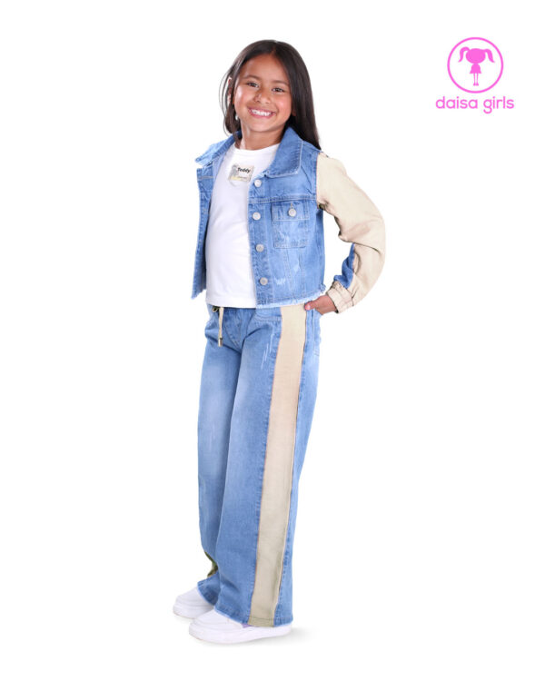 conjunto-jean-rigido-silueta-palazo-cortes-laterales-camel-chaqueta-corta-dehilado-puño-resortado-ropa-para-nina-daisa-girls-bogota-colombia