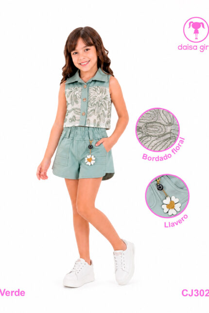 chaleco-dril-licrado-cuello-sisa-malla-bordado-flores-organico-short-bolsillos-verde-1-daisa-girls-ropa-para-niña-bogota-colombia