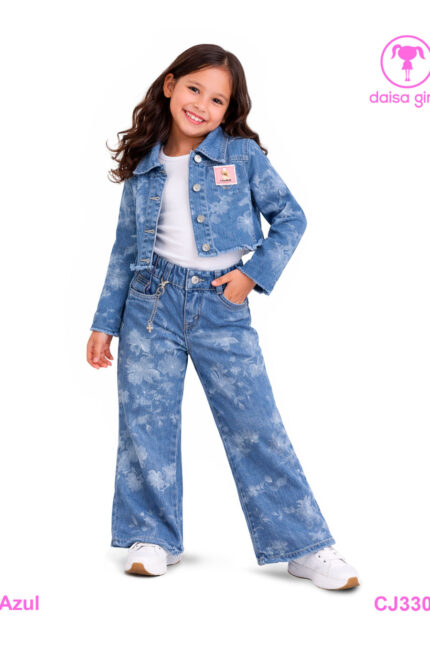 Set Denim Estampado + Camisilla Para Niña