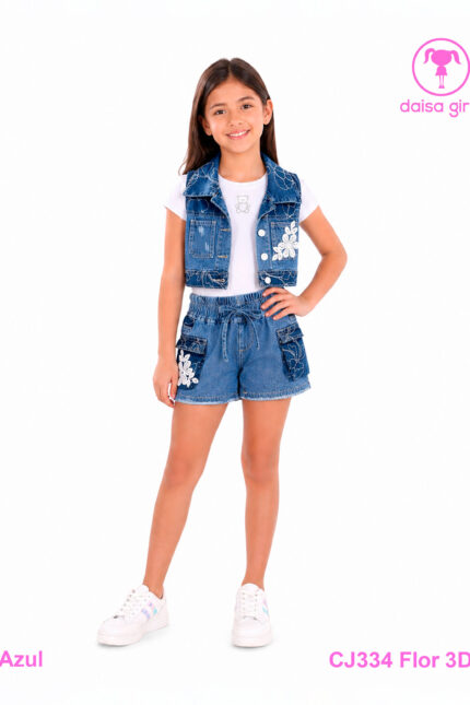 crochet-denim-bordado-flores-chaleco-cuello-sport-short-pretina-encauchada-cordon-bolsillos-cargo-frente-daisa-girls-ropa-para-niña-bogota-colombia